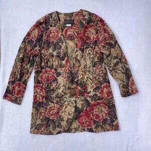 Vintage Just in Thyme Floral Red Gold Jacket Blazer Paper Tag Sz 12 80s 70s 90s